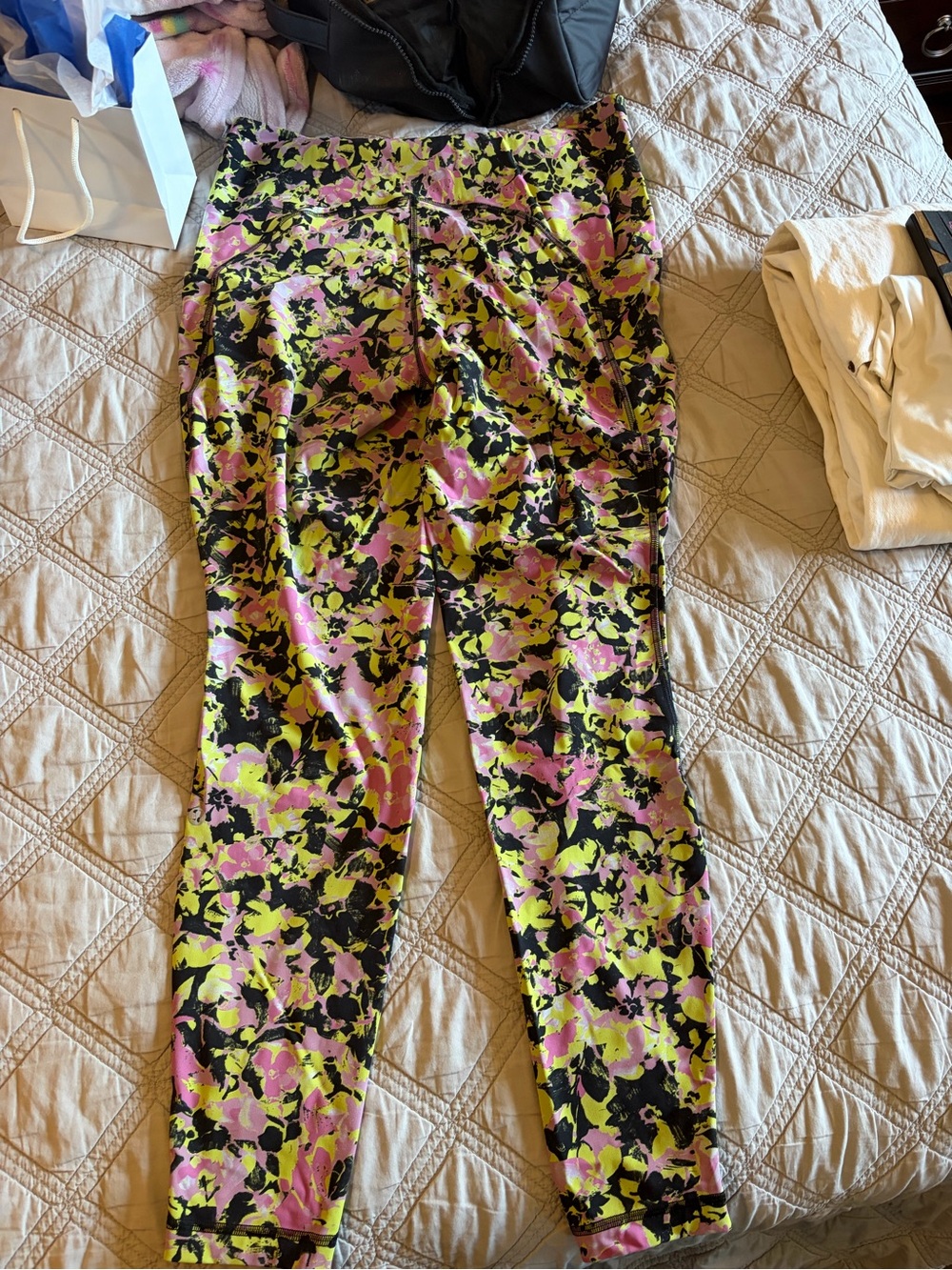 lululemon athletica Floral Print Leggings - Pink, Yellow & Black